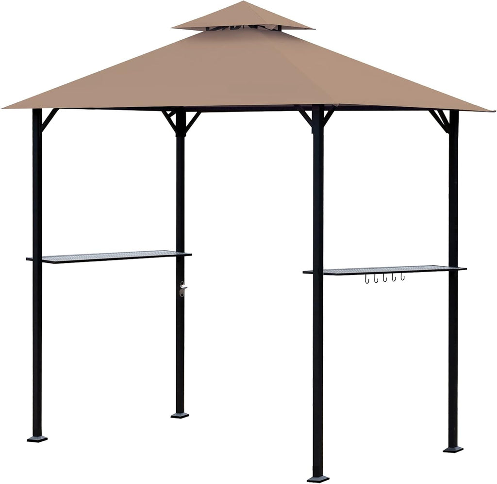 8 x 5 Ft Grill Gazebo with Steel Shelves and LED Lights W8909