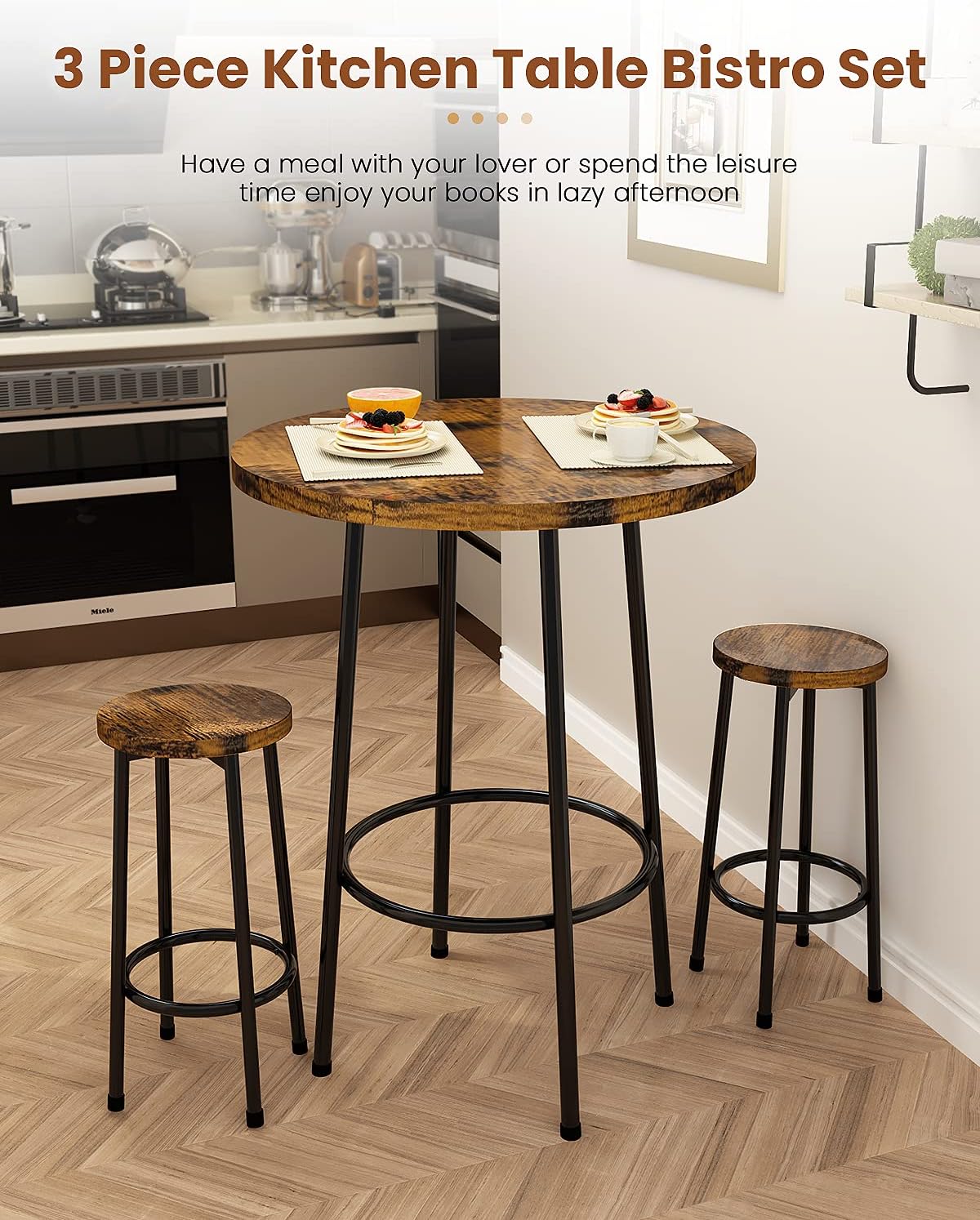 3 Piece Pub Dining Set Rustic Brown R19289