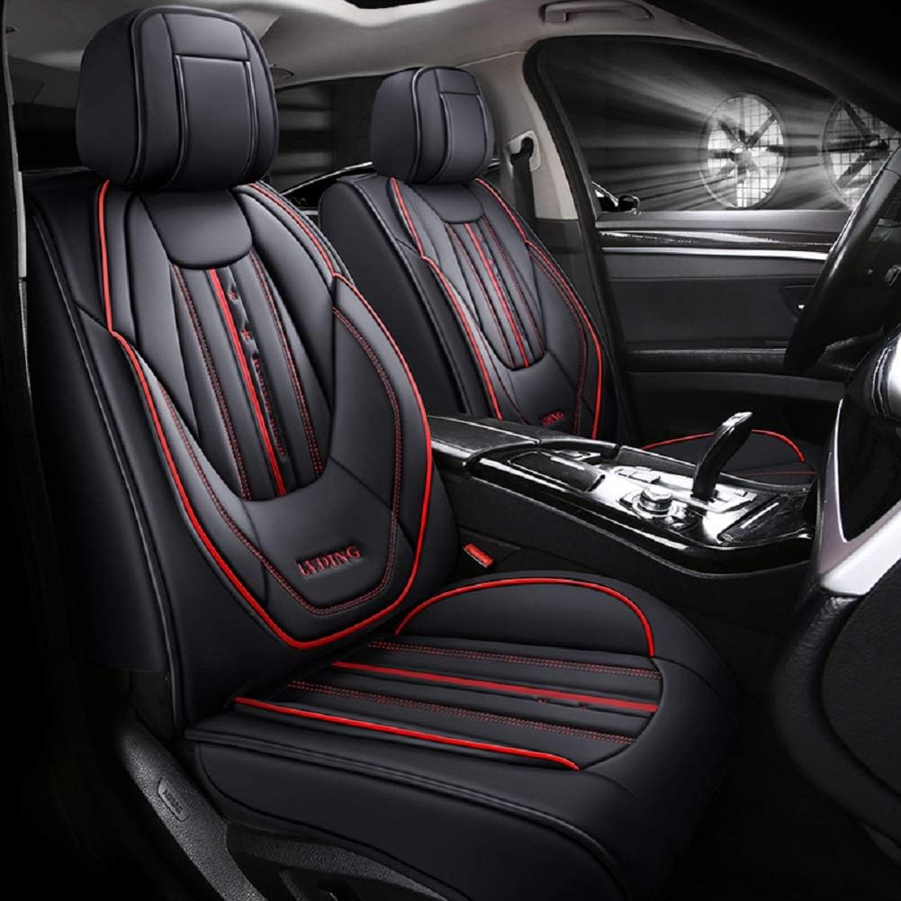 Black PU Leather Car Seat Covers 5 Seats Full Set R60235