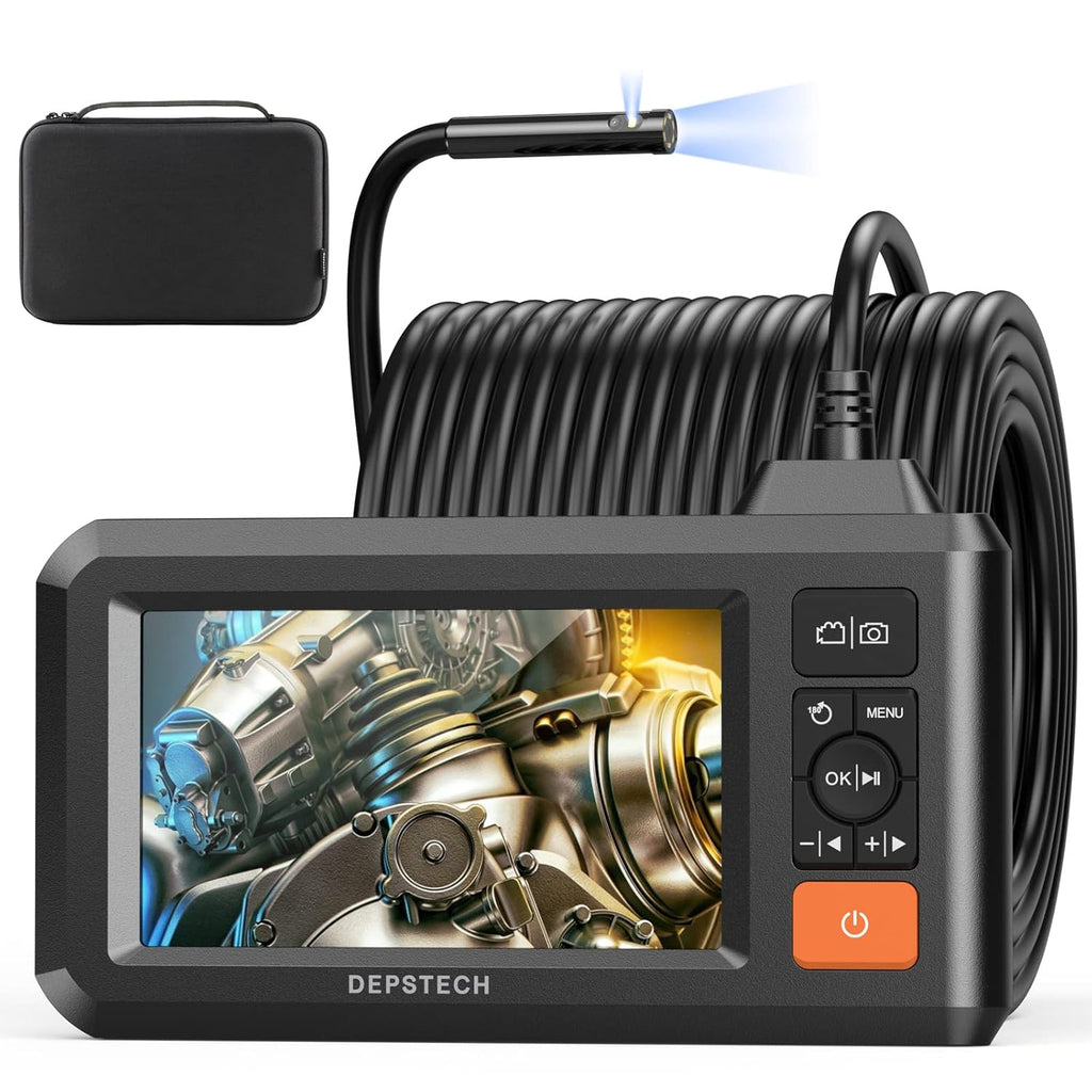 Dual Lens Endoscope with 50FT Semi-Rigid Cable, 1080P Borescope Inspection Camera, 7.9mm, IP67 Waterproof, 7 LED Lights H4154