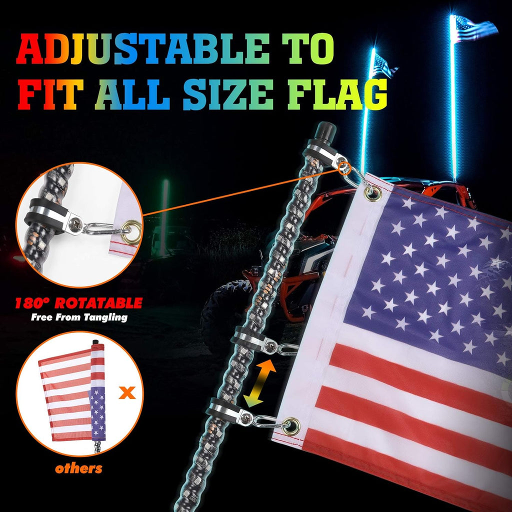 LED Whip Lights with Bluetooth and Flag Pole, 366+ Lighting Modes RGB, 2pcs 3ft W717345