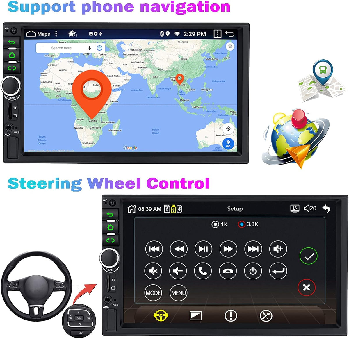 Double Din Car Stereo with 7 Inch Touch Screen M3529
