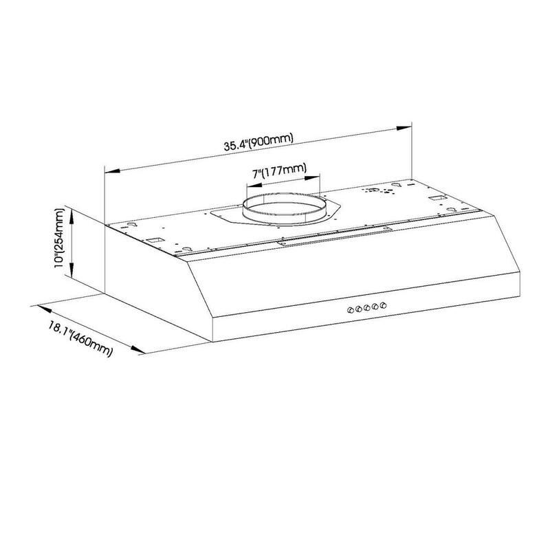 36 in. W Convertible Under Cabinet Range Hood in Stainless Steel with LED Lights T405