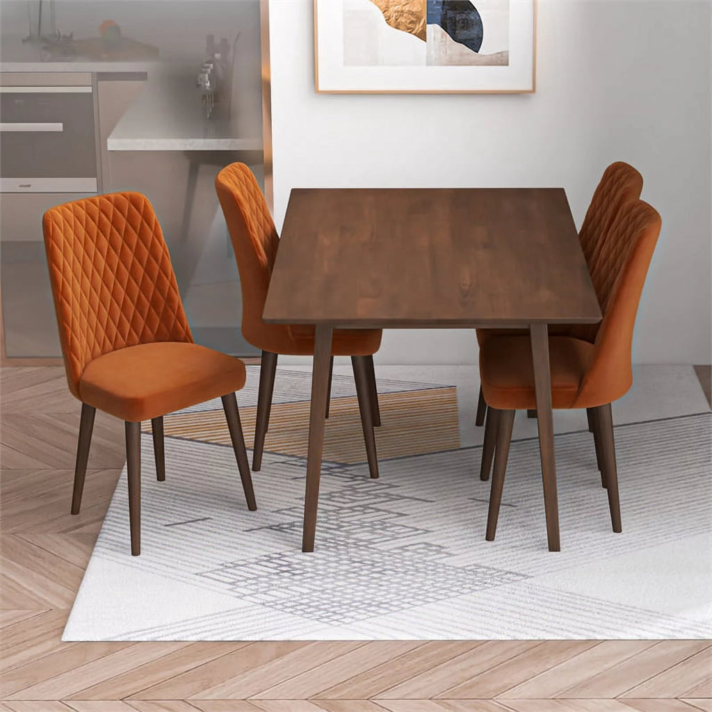 Solid Wood Walnut Dining Table and 4 Chair Set L277229