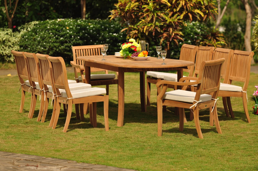 11 Pc Teak Dining Set with 94" Oval Table and 10 Chairs R7600