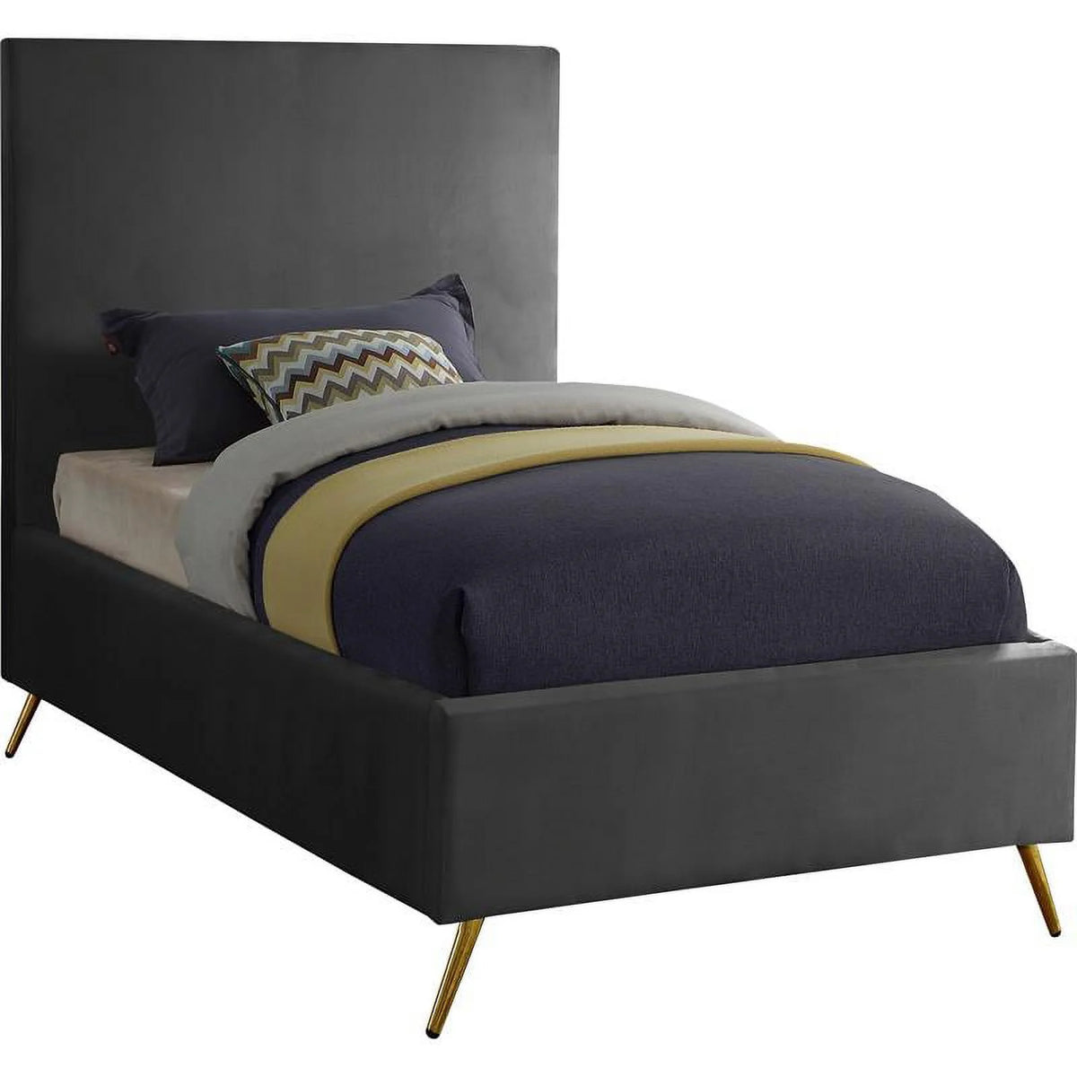 Gray Velvet Twin Bed W9548