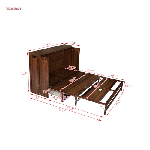 Solid Pine Queen Size Murphy Cabinet Wall Bed with Storage Drawers T355