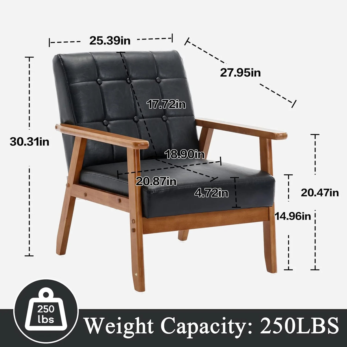 Mid Century Modern Linen Fabric Accent Chair with Wood Frame J583746