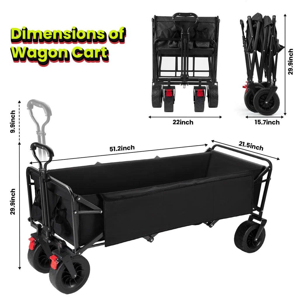 Collapsible Garden Cart Folding Wagon with Wheels Black T7128