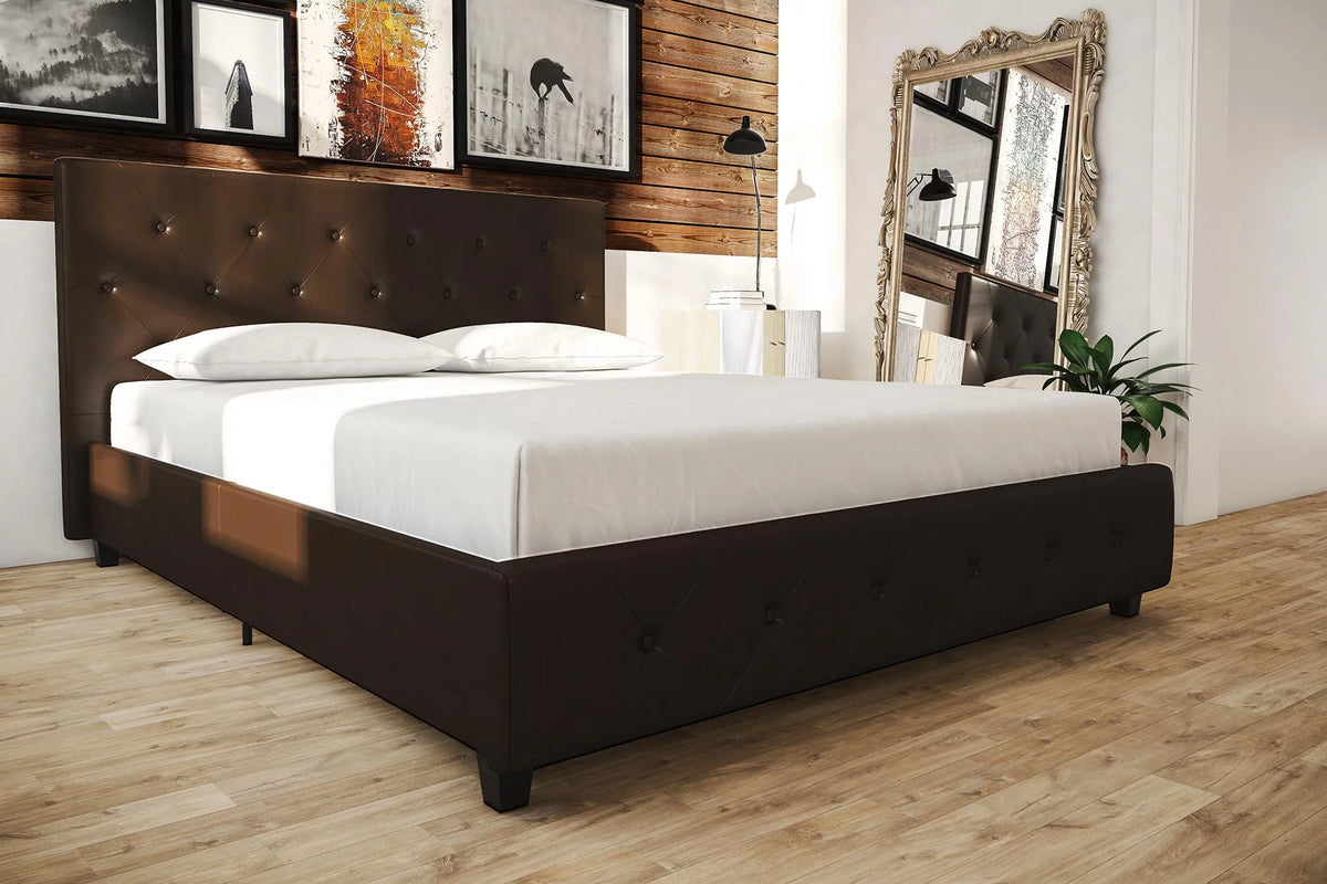Queen Camel Faux Leather Upholstered Platform Bed U2572