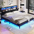 Black Full Size LED Bed Frame with Upholstered Storage Headboard O181952