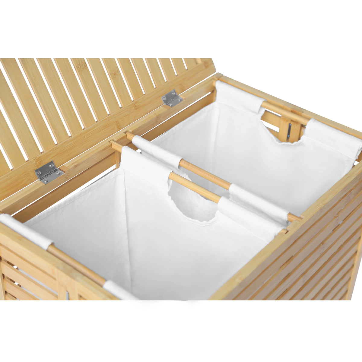 Foldable Bamboo Laundry Hamper with Lid and Liner Bag I7502