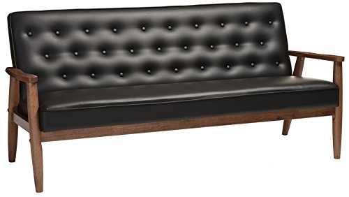 Black Faux Leather Upholstered Wooden 3-Seater Sofa E192646