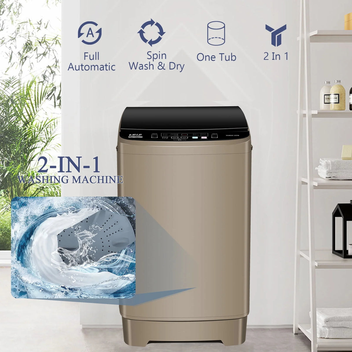 15.6 Lbs Full-Automatic Portable Compact Laundry Washer with Drain Pump F5654