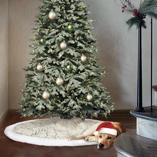 48 Inch White and Gold Faux Fur Plush Velvet Christmas Tree Skirt X4279