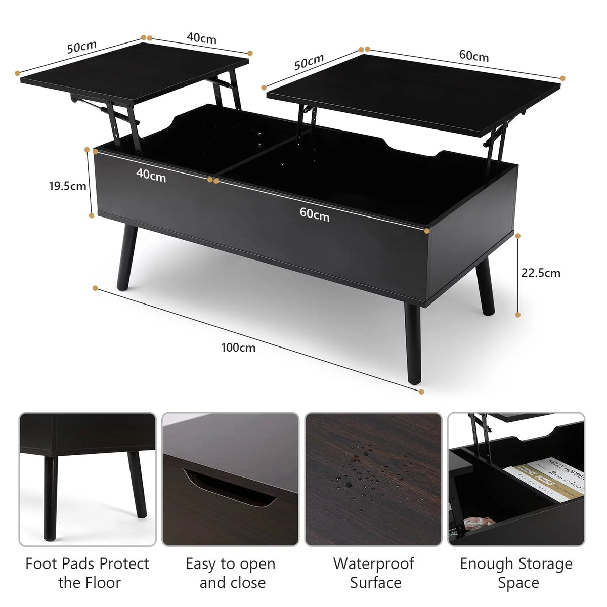 Black Lift Top Coffee Table with Storage V105