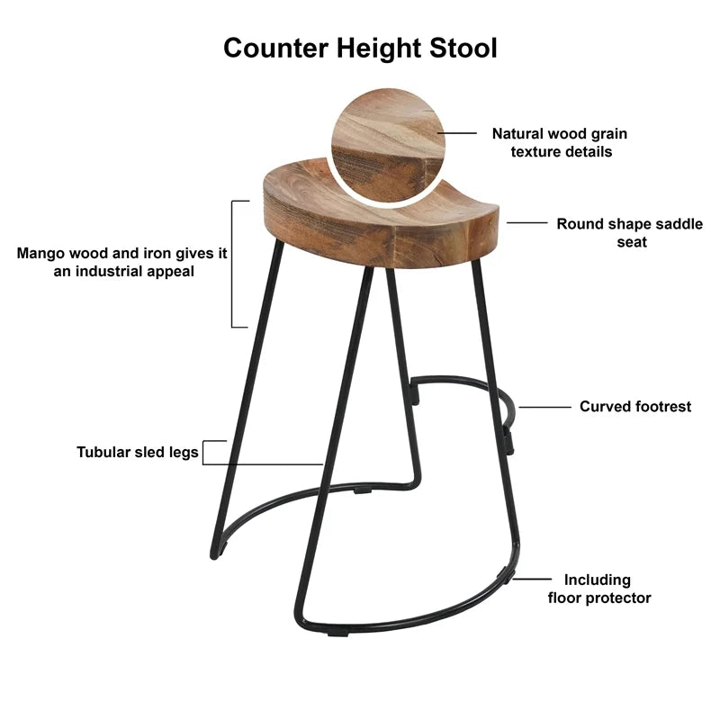 30" Mango Wood & Iron Barstool Set of 3 Y9252