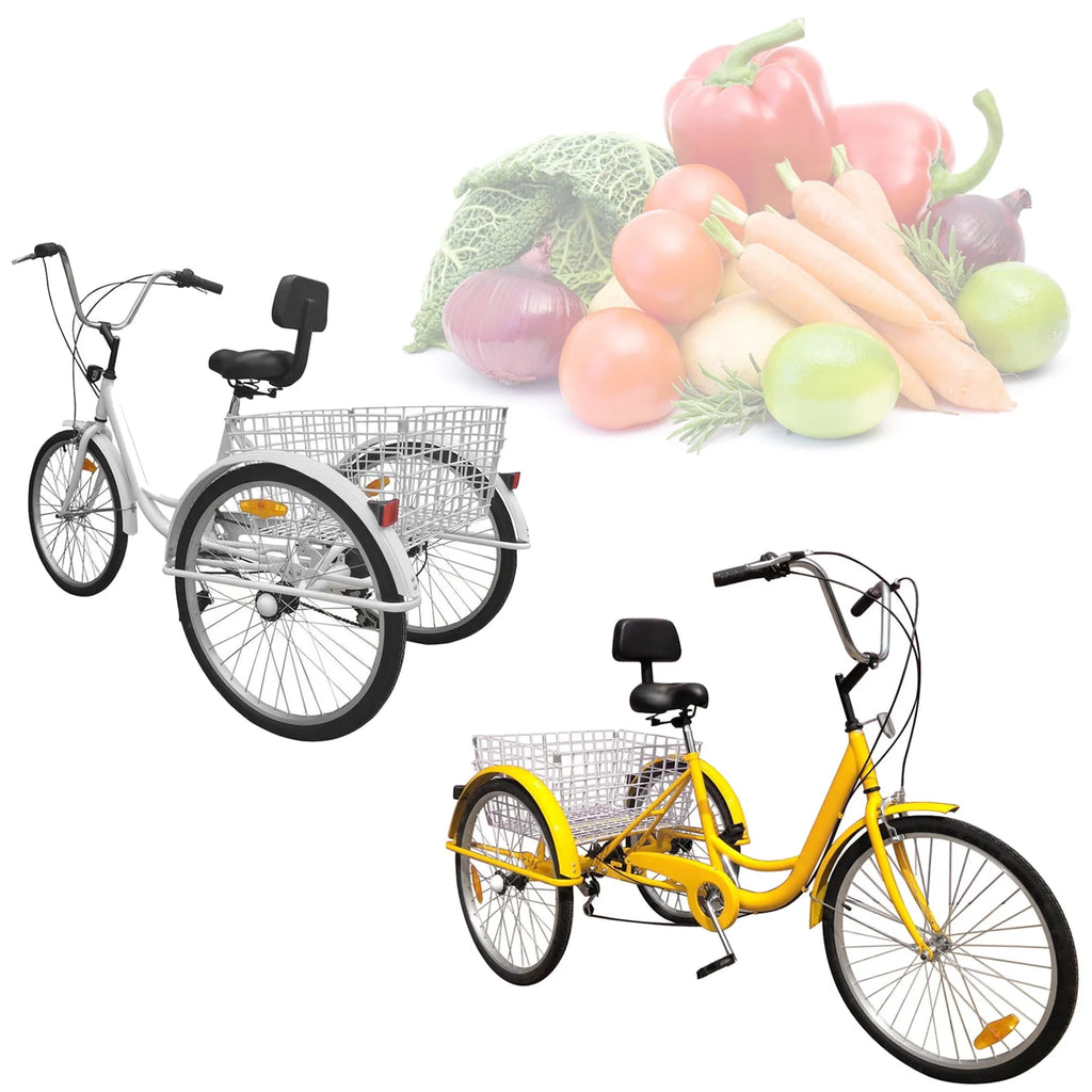 24 Inch 3-Wheel Tricycle with Basket White/Yellow E6630