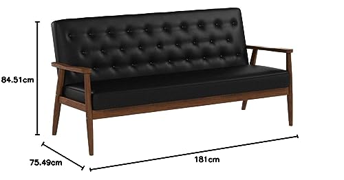 Black Faux Leather Upholstered Wooden 3-Seater Sofa E192646