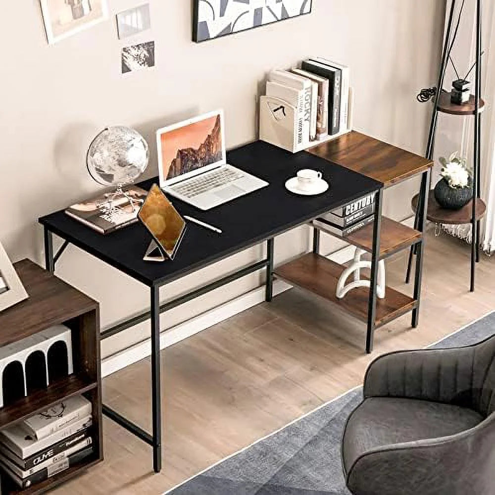 55” Computer Desk with 2-Tier Shelves Black U876