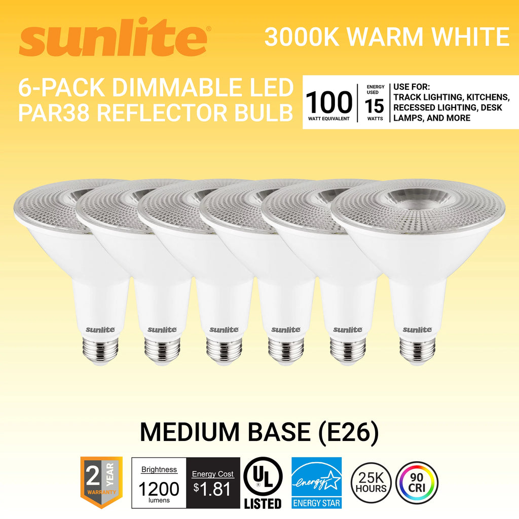LED PAR38 Long Neck Spotlight Bulb 15 Watts Dimmable 3000K Warm White 6-Pack K151602