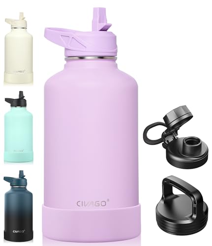 32 oz Insulated Stainless Steel Water Bottle with Straw and 3 Lids Z2874