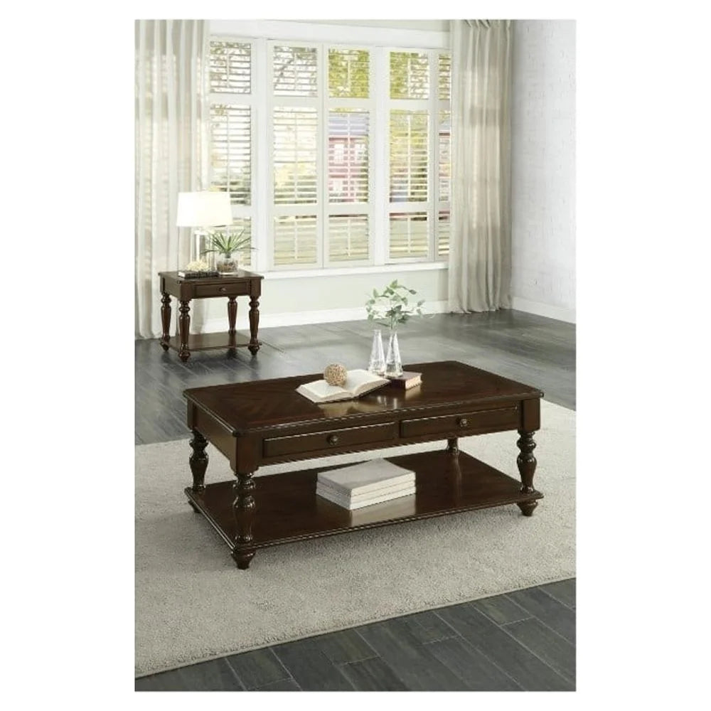 2 Drawer Wooden Cocktail Table with Bottom Shelf B529332