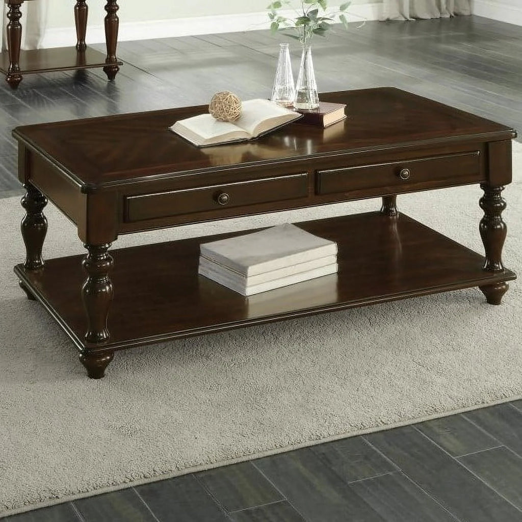 2 Drawer Wooden Cocktail Table with Bottom Shelf B529332