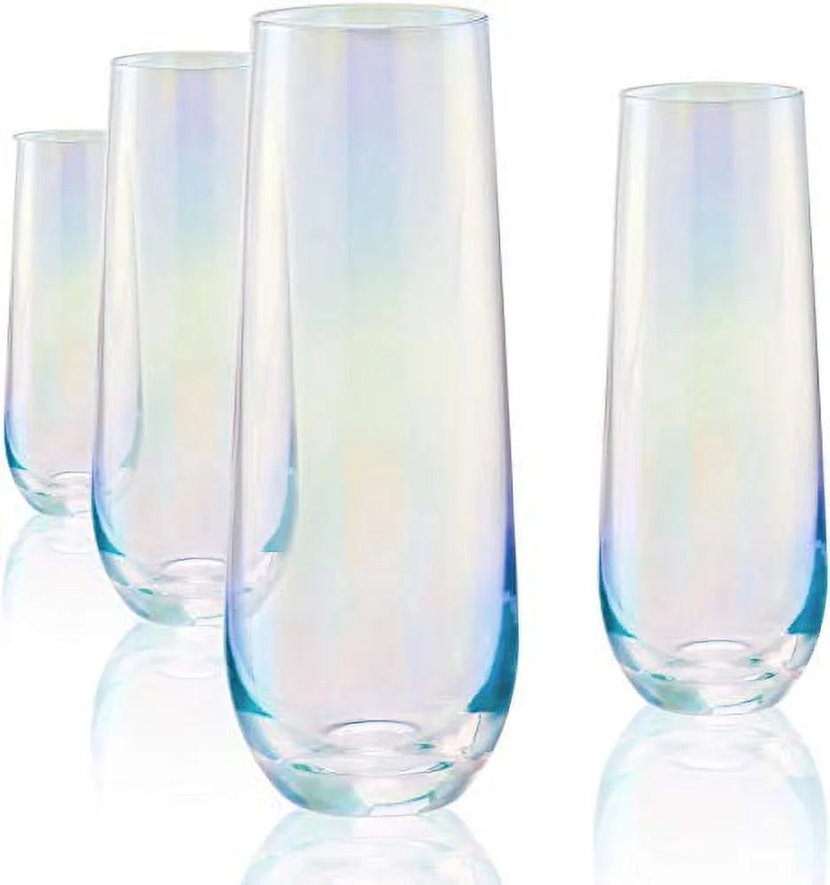 White Pearl Luster Stemless Champagne Flutes Set of 4 I828328
