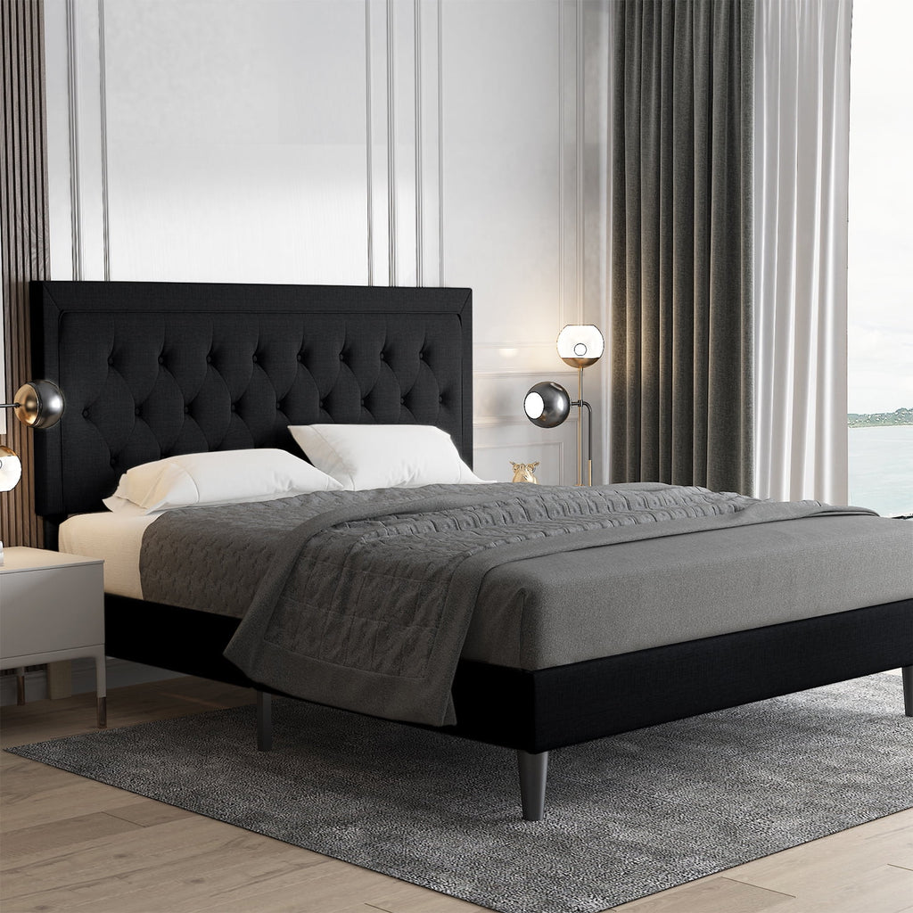 Queen Size Upholstered Platform Bed with Adjustable Headboard P76867