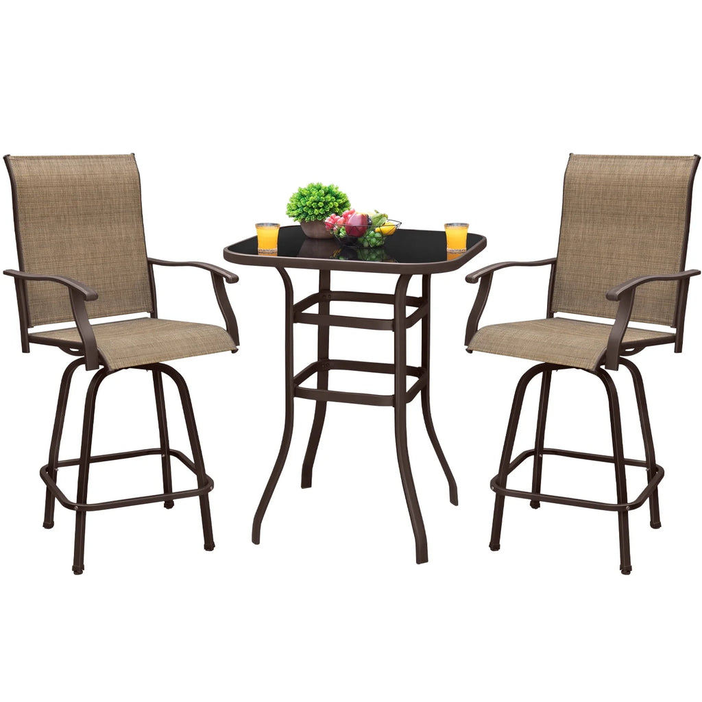 Tan Metal Bistro Chair and Table Set of Three Q95966