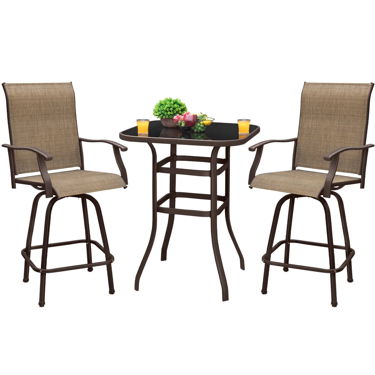 Tan Metal Bistro Chair and Table Set of Three Q95966