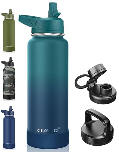 32 oz Insulated Stainless Steel Water Bottle with Straw and 3 Lids Z2874