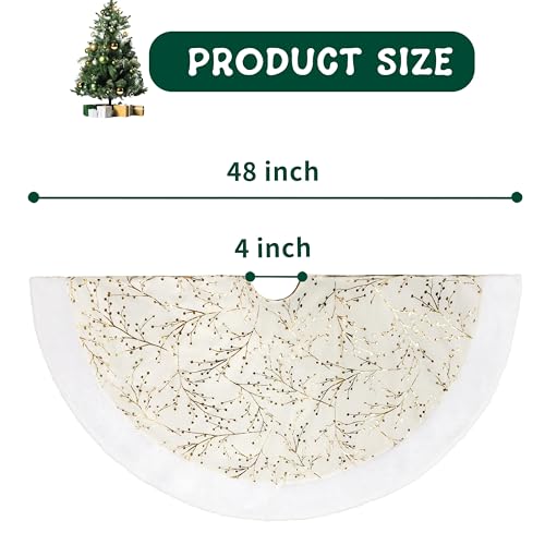 48 Inch White and Gold Faux Fur Plush Velvet Christmas Tree Skirt X4279