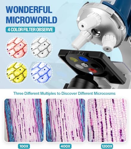 Kids Microscope Kit 100X-1200X Magnification Metal Body LED Light O256247