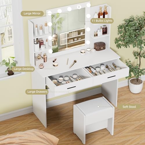 Vanity Desk with Lighted Mirror and Stool D927089