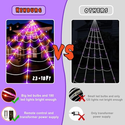 23Ft Orange and Purple LED Light Up Giant Spider Web Halloween Decorations W378