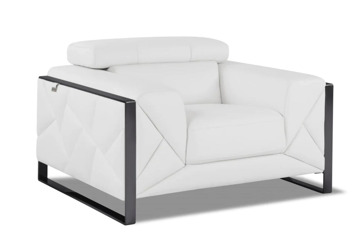 Winter White Leather & Chrome Accent Chair E88504