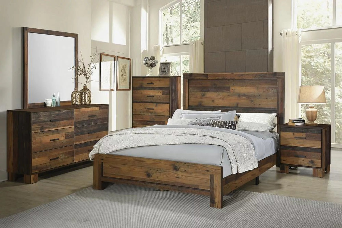 4-piece Eastern King Panel Bedroom Set Rustic Pine J479066
