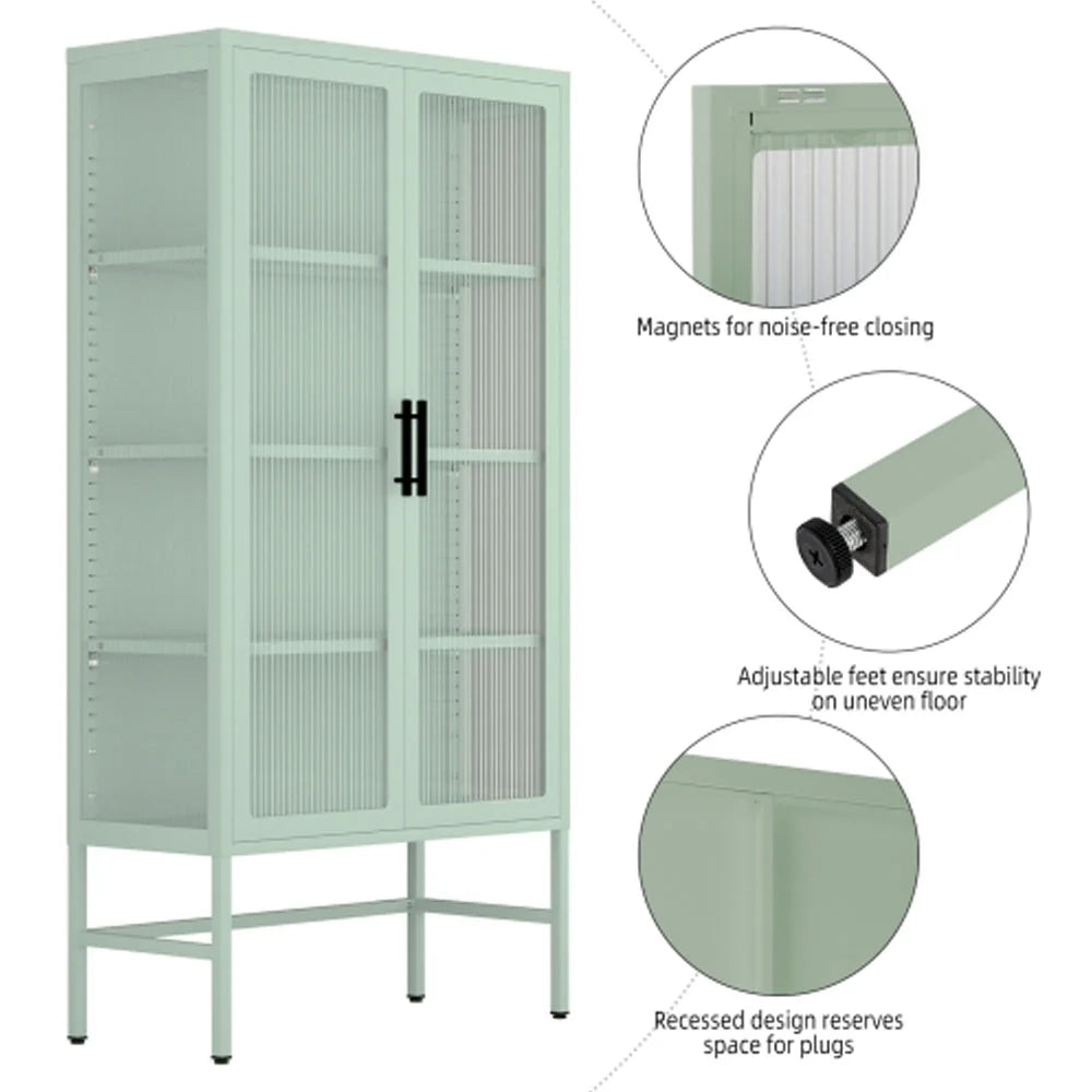 Mint Green Double Glass Door Steel Storage Cabinet Q3401