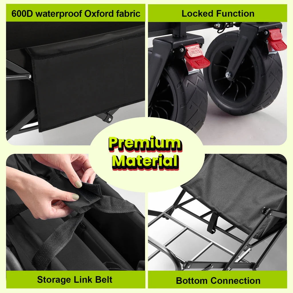 Collapsible Garden Cart Folding Wagon with Wheels Black T7128