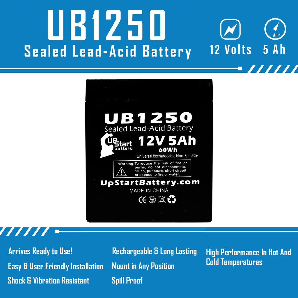 12V 5Ah Sealed Lead Acid Battery with F1 to F2 Terminal Adapters I1368