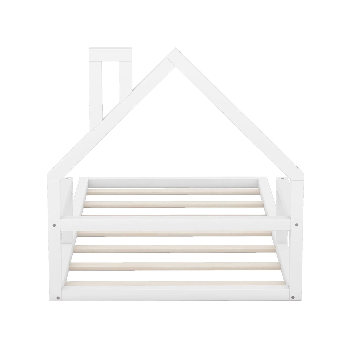 White Twin Size Wood Floor Bed with House-shaped Headboard P1307