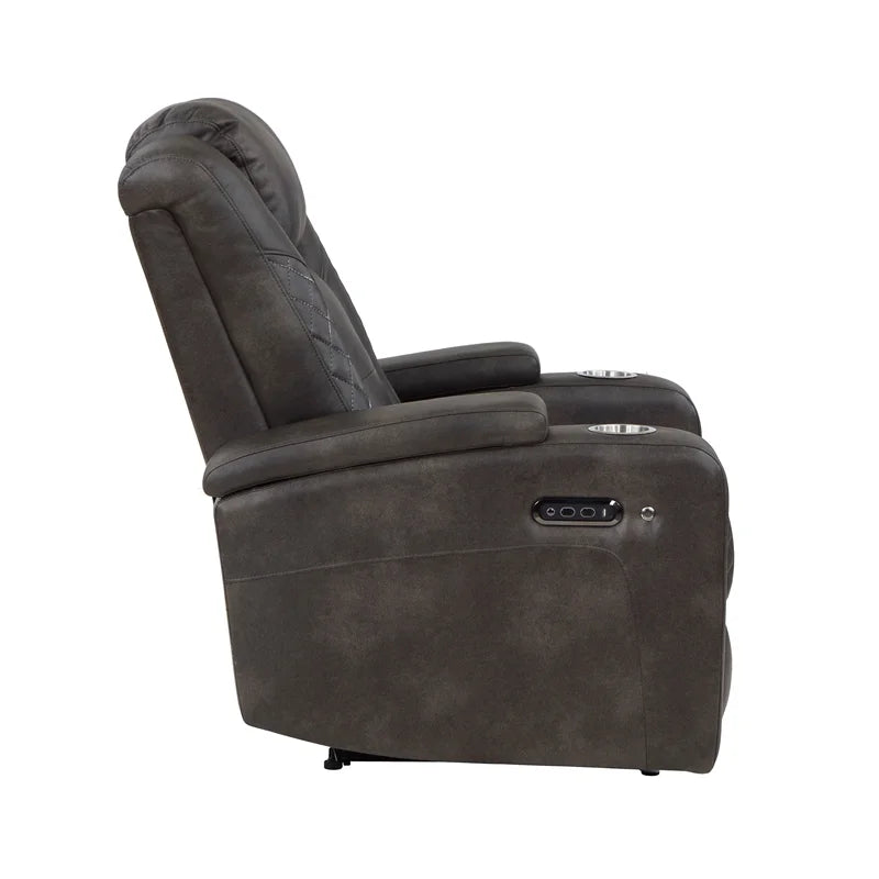 Brownish Gray Faux Leather Power Reclining Chair A127929