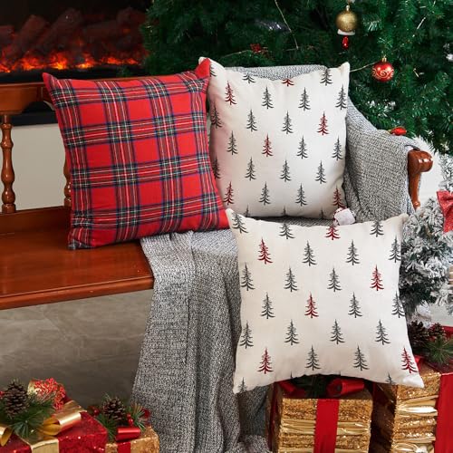 Christmas Tree White 18x18 inch Set of 2 Throw Pillow Covers Y6272