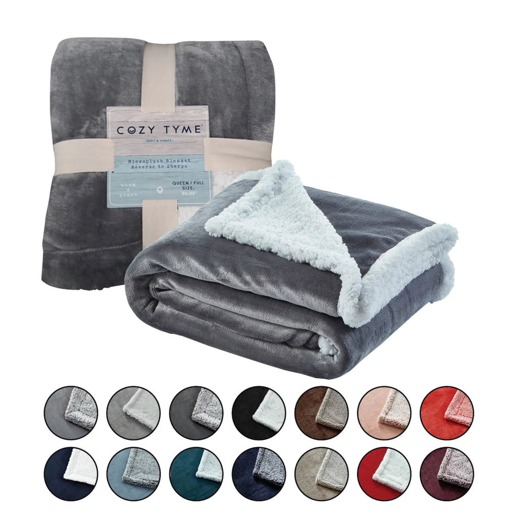 Flannel Reversible Sherpa Throw Blanket 90"x 90" Dark Grey Q250020