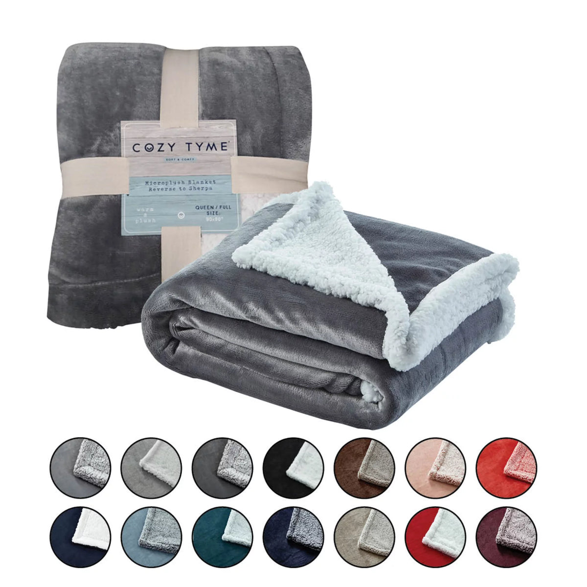 Flannel Reversible Sherpa Throw Blanket 90"x 90" Dark Grey Q250020