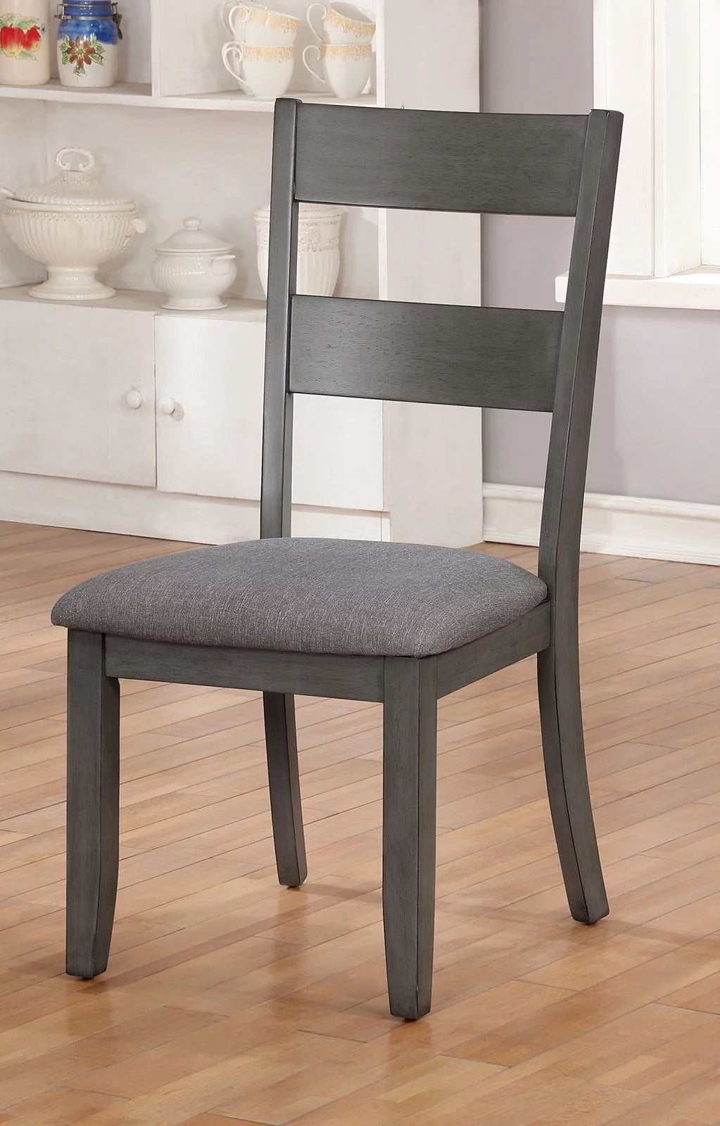 Wooden Side Chair with Fabric Padded Seat, Pack of Two, Gray B579813