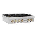 36 in. 6 Burner Gas Cooktop with Gold Knobs in Stainless Steel K890911