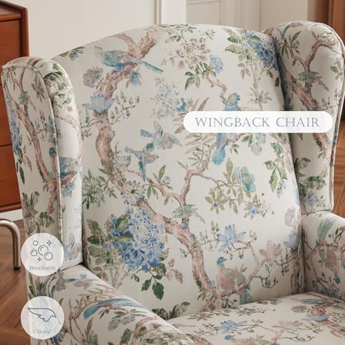 Blue Floral High Back Upholstered Accent Chair W2685